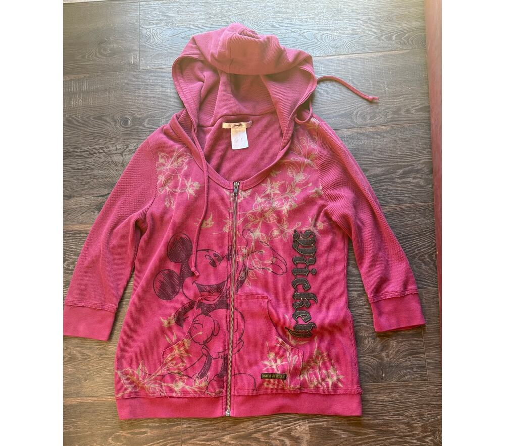 Mickey Mouse Disneyland Resorts Pink Waffle Knit 3/4 Sleeve Hoodie Size XL